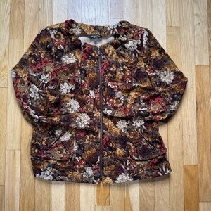 Notations Floral Tapestry Zip Jacket in Brown Multi